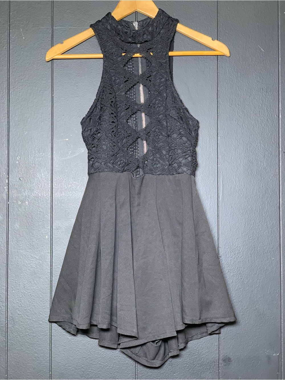 Black Lace Halter Romper Dress - Women